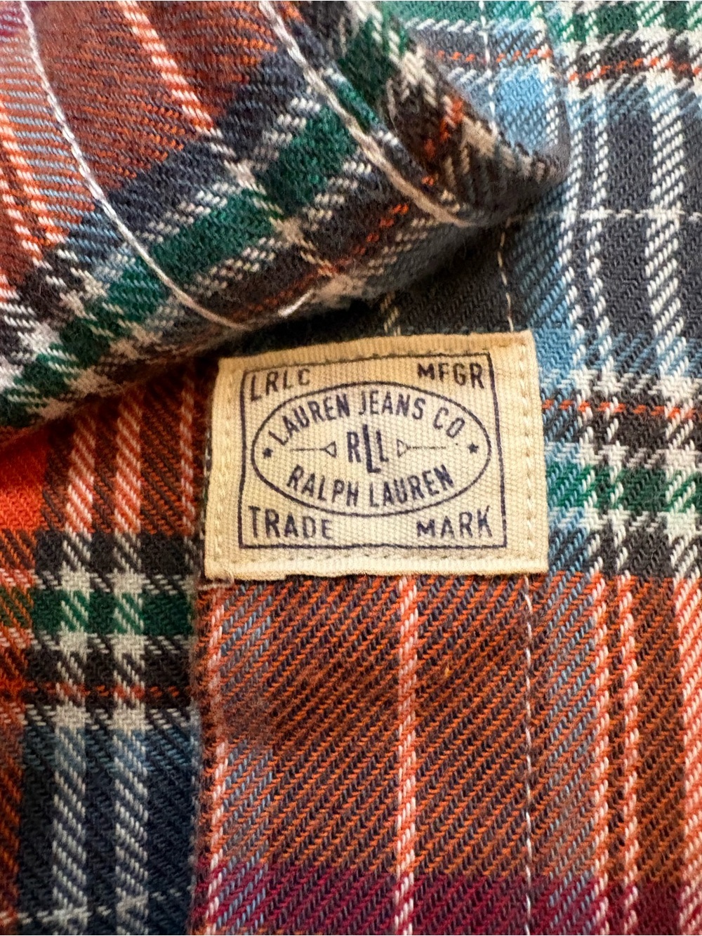 Ralph Lauren Orange and Blue Cotton Fall Plaid Flannel Button Down Shirt - Picture 4 of 5